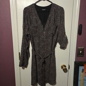 Express Polka Dot Half Zip Shirt Dress Tie Waist, Women's Size XL